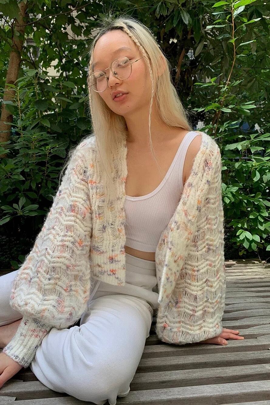 Urban Outfitters OU Talia Open-Front Cardigan Balloon Sleeves Size S NWOT